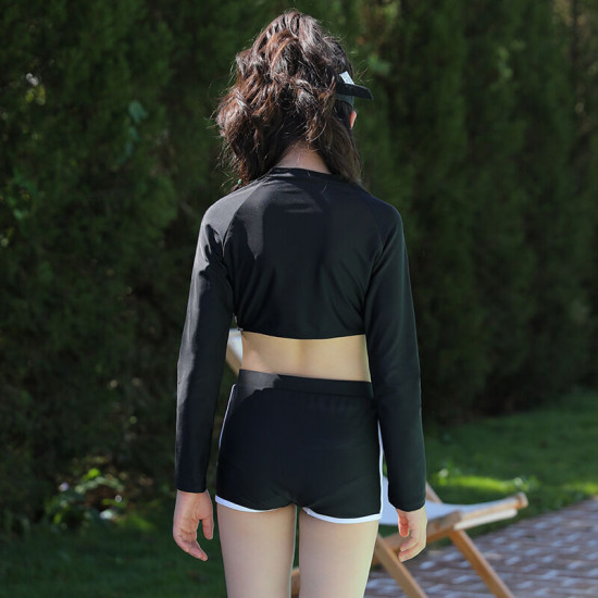 5-9Y Colorblock Long Sleeve Zipper Tops And Shorts Swimwear Set  Kids Boutique Clothing  