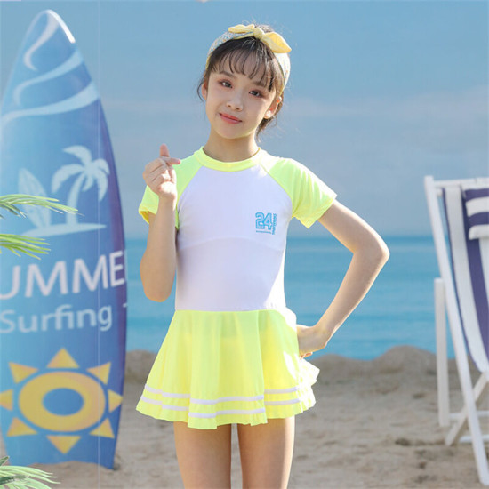 6-10Y Colorblock Short Sleeve Striped Skirt Swimwear Dress  Kids Boutique Clothing  