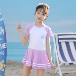 6-10Y Colorblock Short Sleeve Striped Skirt Swimwear Dress  Kids Boutique Clothing  