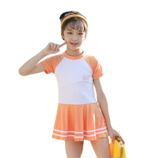 6-10Y Colorblock Short Sleeve Striped Skirt Swimwear Dress  Kids Boutique Clothing  