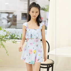 11-16Y Hotspring Flower Lotus Flying Sleeve Suspender Swimwear Dress  Kids Boutique Clothing  