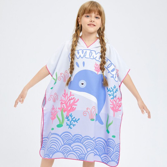 Toddler Kids Beachwear Cartoon Printing Children's Beach Bathrobe Wear Bath Towel Swimming Cloak Quick-Drying  