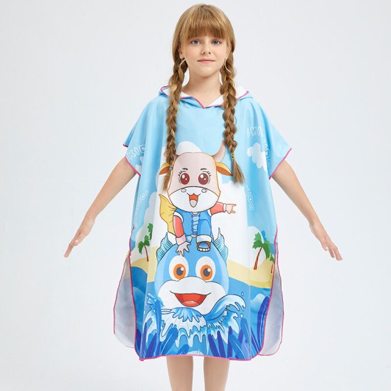 Toddler Kids Beachwear Cartoon Printing Children's Beach Bathrobe Wear Bath Towel Swimming Cloak Quick-Drying  