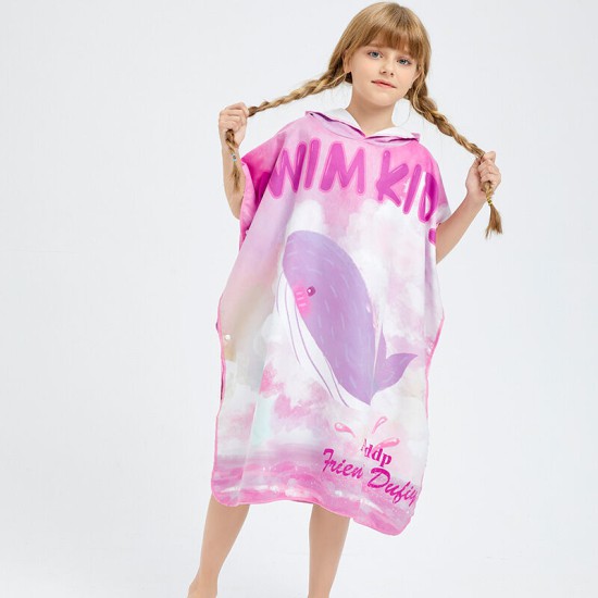 Toddler Kids Beachwear Cartoon Printing Children's Beach Bathrobe Wear Bath Towel Swimming Cloak Quick-Drying  