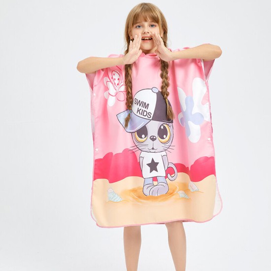 Toddler Kids Beachwear Cartoon Printing Children's Beach Bathrobe Wear Bath Towel Swimming Cloak Quick-Drying  