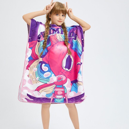 Toddler Kids Beachwear Cartoon Printing Children's Beach Bathrobe Wear Bath Towel Swimming Cloak Quick-Drying  