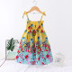 2-10Y Kid Girls Rainbow Flower Print Smocked Cami Dresses For Girls With Necklace  