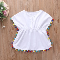 18M-6Y Toddler Girls Beach Pom Pom Trim Dress  Girls Clothes  