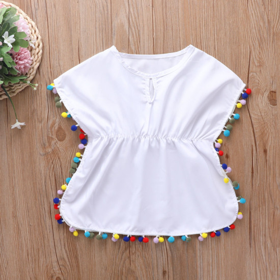 18M-6Y Toddler Girls Beach Pom Pom Trim Dress  Girls Clothes  