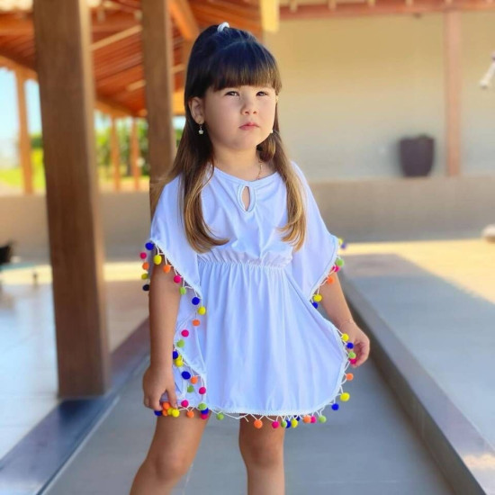 18M-6Y Toddler Girls Beach Pom Pom Trim Dress  Girls Clothes  