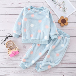 18M-6Y Toddler Girls Loungewear Flannel Plush Polka Dot Two-Piece Set  Girls Clothes  