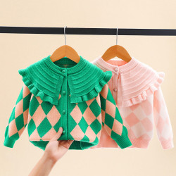 2-6Y Toddler Girl Knitted Cardigan Autumn Plaid Sweater Top Coat  Toddler Clothes  