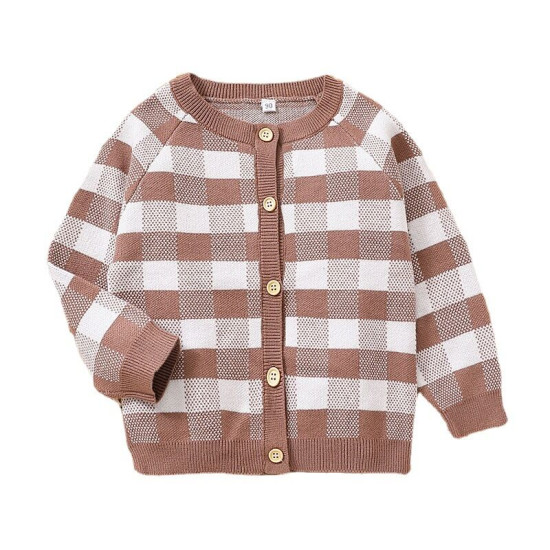 18M-6Y Plaid Knitwear Button Long Sleeve Cardigan Thin Coat  Kids Boutique Clothing  