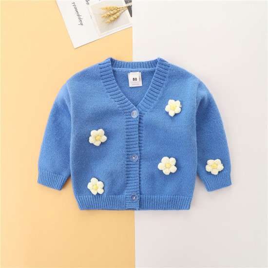 18M-6Y Toddler Girls Dimensional Floral V-Neck Knit Sweater Cardigan  Girls Clothes  