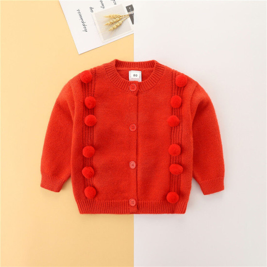 18M-6Y Toddler Girls Red Fur Ball Sweater Cardigan Girl  Boutique Clothing  