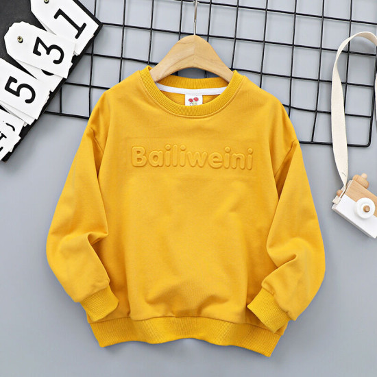 3-12Y Solid Color Letter Print Long Sleeve Pullover Tops  Kids Boutique Clothing  