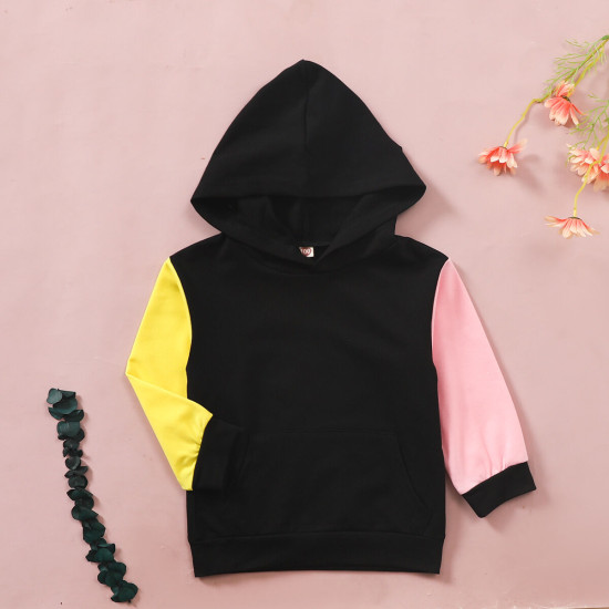 18M-6Y Toddler Grils Long Sleeve Colorblock Hooded Casual Sweatshirt  Girls Clothes  