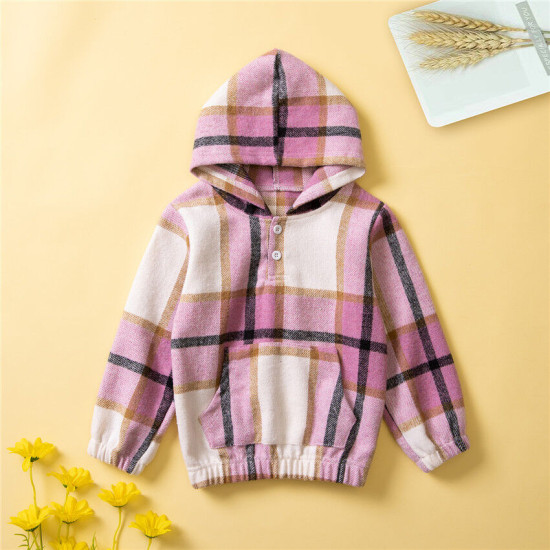 18M-6Y Toddler Girls Contrast Plaid Hoodie  Girls Fashion Clothes  