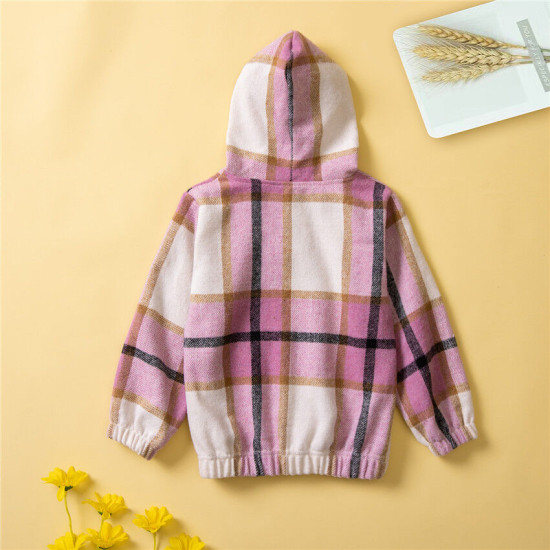 18M-6Y Toddler Girls Contrast Plaid Hoodie  Girls Fashion Clothes  
