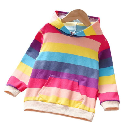 18M-6Y Little Girl Fall Clothes Colorful Striped Long Sleeve Hoodie  Girls Fashion Clothes  