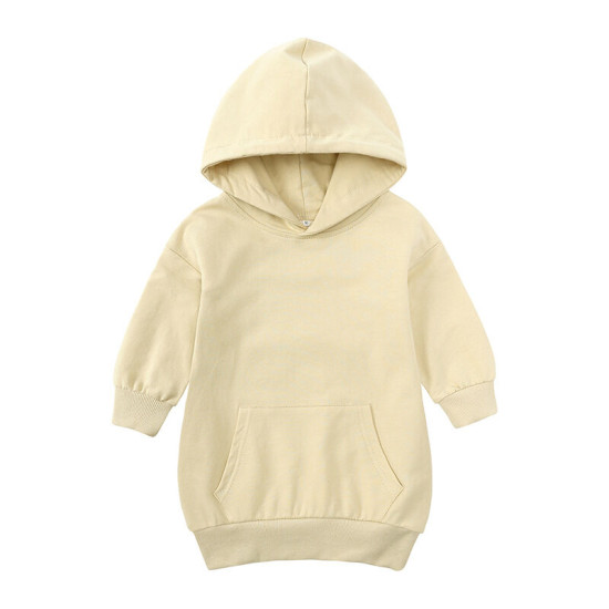 18M-5Y Girls Solid Color Long Sleeve Hooded Sweatshirt Dresses Toddler Girl  Clothing  