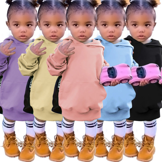 18M-5Y Girls Solid Color Long Sleeve Hooded Sweatshirt Dresses Toddler Girl  Clothing  