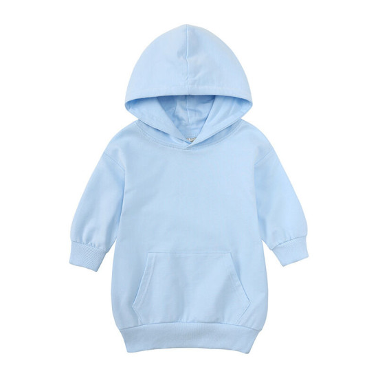 18M-5Y Girls Solid Color Long Sleeve Hooded Sweatshirt Dresses Toddler Girl  Clothing  