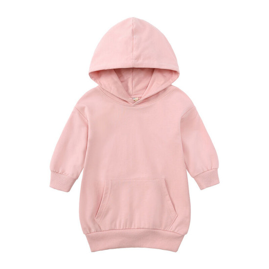 18M-5Y Girls Solid Color Long Sleeve Hooded Sweatshirt Dresses Toddler Girl  Clothing  