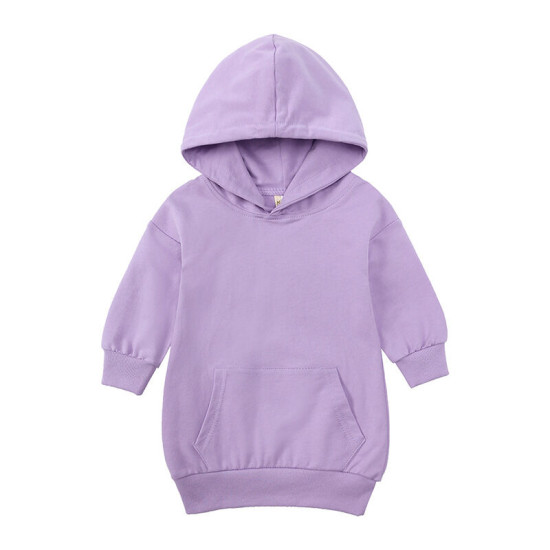 18M-5Y Girls Solid Color Long Sleeve Hooded Sweatshirt Dresses Toddler Girl  Clothing  