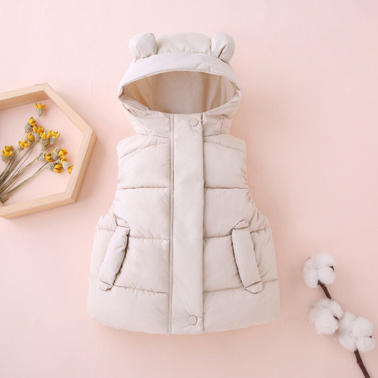 18M-7Y Toddler Girls Solid Color Thick Down Jacket Cotton Vest Coats  Girls Clothes  