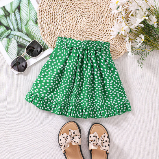 18M-6Y Toddler Girls Floral Ruffle Trim Skirts With Belt  Girls Clothes  