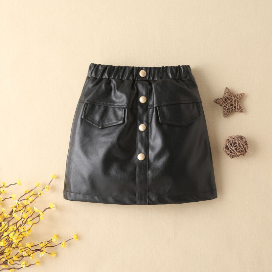 18M-6Y PU Black Button Short Skirt  Kids Boutique Clothing  