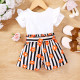 18M-6Y Toddler Girls Cartoon Bunny Print Striped Shorts Sets  Girls Clothes  