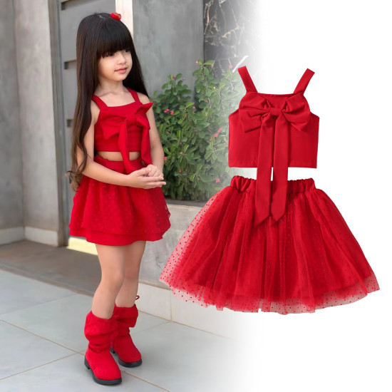 18M-6Y Toddler Girls Sets Bow Cami Tops And Mesh Skirts  Girls Clothes  