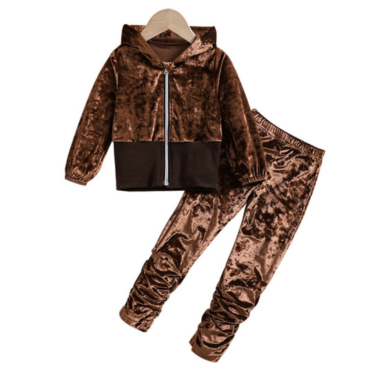 3-7Y Toddler Girls Sets Velvet Hooded Jackets & Waisted Trousers  Girls Clothes  