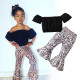 18M-6Y Toddler Girls Sets Off-Shoulder Crop Top Leopard Print Flared Pants  Girls Clothes  