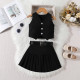 18M-6Y Toddler Girls Sets V-Neck Single Breasted Vest Pleated Skirt With Belt  Girls Clothes  