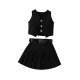 18M-6Y Toddler Girls Sets V-Neck Single Breasted Vest Pleated Skirt With Belt  Girls Clothes  
