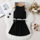 18M-6Y Toddler Girls Sets V-Neck Single Breasted Vest Pleated Skirt With Belt  Girls Clothes  
