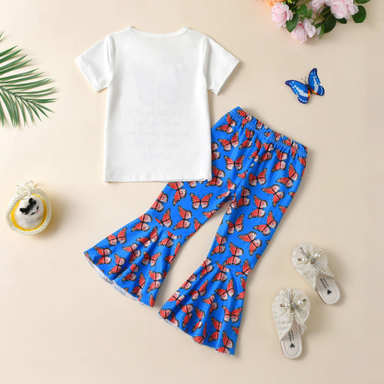 18M-6Y Toddler Girls Sets Short Sleeve T-Shirt Butterfly Print Flare Pants  Girls Clothes  