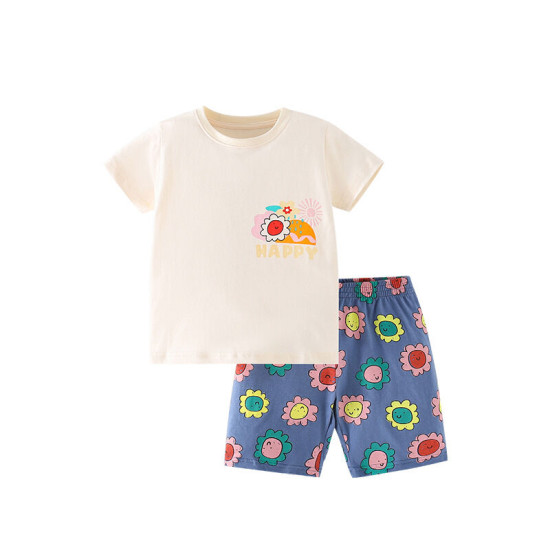 18M-7Y Toddler Girls Letter Flower Print T-Shirts And Shorts  Girls Clothes  