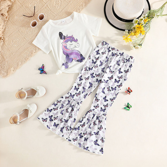 3-7Y Toddler Girls Sets Animal Print Tops & Sunflower Flared Pants  Girls Clothes  