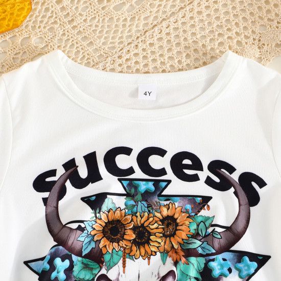 3-7Y Toddler Girls Sets Animal Print Tops & Sunflower Flared Pants  Girls Clothes  