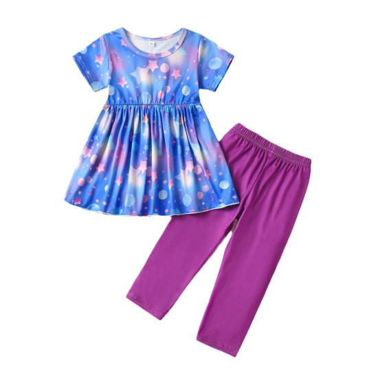 18M-6Y Toddler Girls Sets Colorful Starry Sky Print Tops And Pants  Girls Clothes  