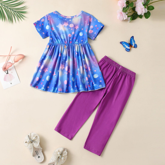 18M-6Y Toddler Girls Sets Colorful Starry Sky Print Tops And Pants  Girls Clothes  