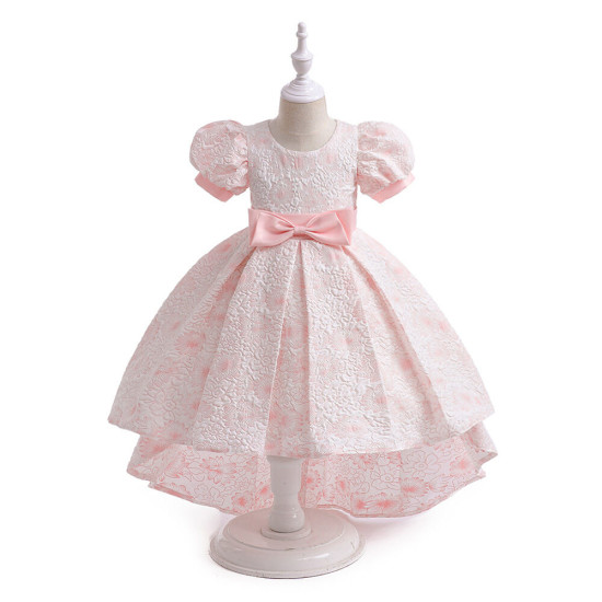 3-7Y Kids Girls Party Puff Sleeve Bow Princess Dresses  Girls Clothes  