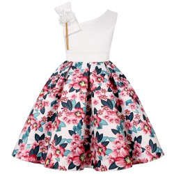 2-8Y Kids Girls Slanted Shoulders Flower Party Dresses  Kids Clothes  