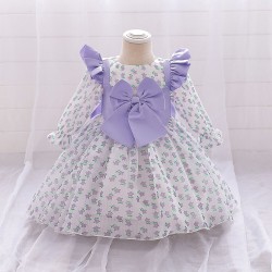 12M-3Y Baby Girls Floral Bow Flutter Sleeve Dresses  Baby Clothes  