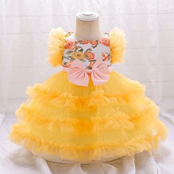 12M-3Y Toddler Girls Bow Stitching Mesh Princess Dresses  Girls Clothes  