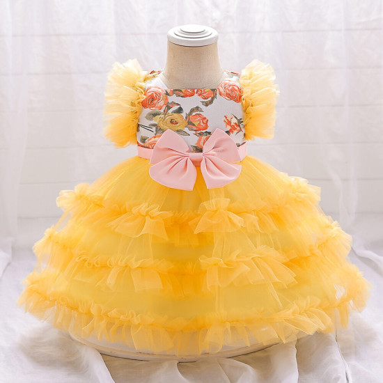 12M-3Y Toddler Girls Bow Stitching Mesh Princess Dresses  Girls Clothes  